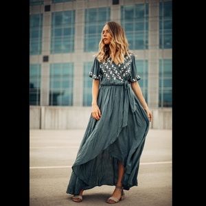 Embroidered Wrap Dress in Jade
